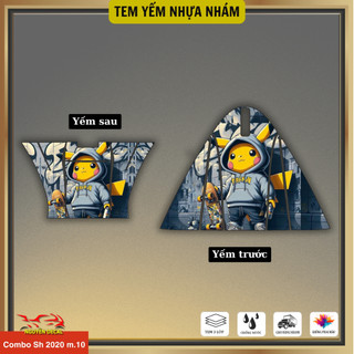 Combo trước sau dán yếm nhựa nhám xe Sh mode 2020-2025 mẫu thiết kế Doraemon, Pikachu, Mèo thần tài
