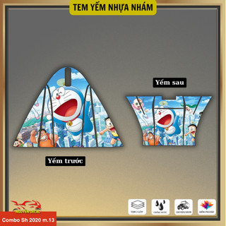 Combo trước sau dán yếm nhựa nhám xe Sh mode 2020-2025 mẫu thiết kế Doraemon, Pikachu, Mèo thần tài