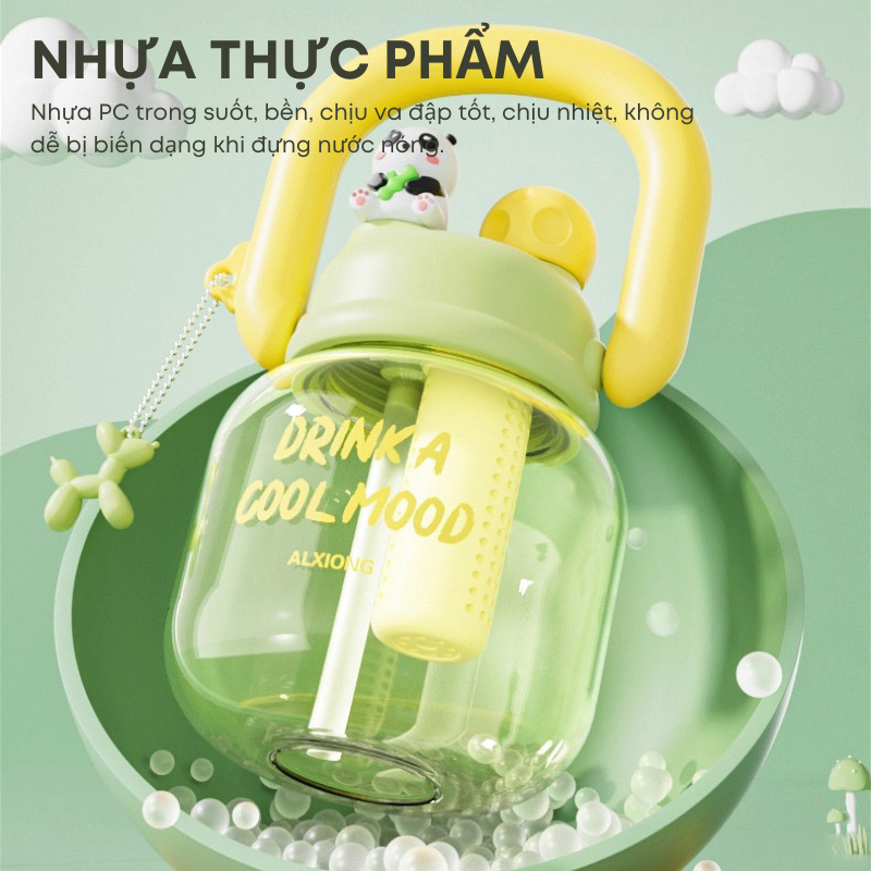 Bình Nước Nắp Gấu Trúc 800ml Có Ống Hút, Quai Xách Và Bóng Lọc Trà, Hoa Quả Detox Đa Năng Tiện Dụng | 269