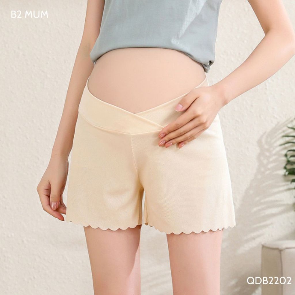 Quần Đùi Bầu Cạp Chéo Nâng Đỡ Bụng Chất Su Đúc Quần Lót Bầu Mặc Váy Tiện Lợi, Mềm Mát, Co Giãn Tốt - B2 MUM - QĐB2202