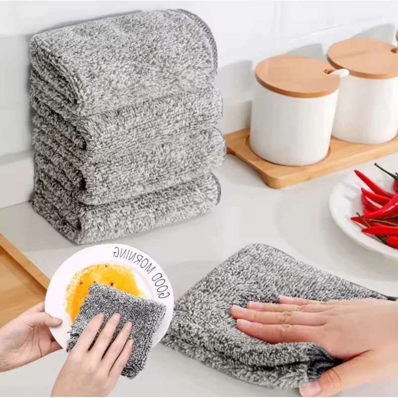 Combo 3 Khăn lau bếp đa năng sợi than tre 20x20cm siêu thấm hút kháng khuẩn không dính dầu