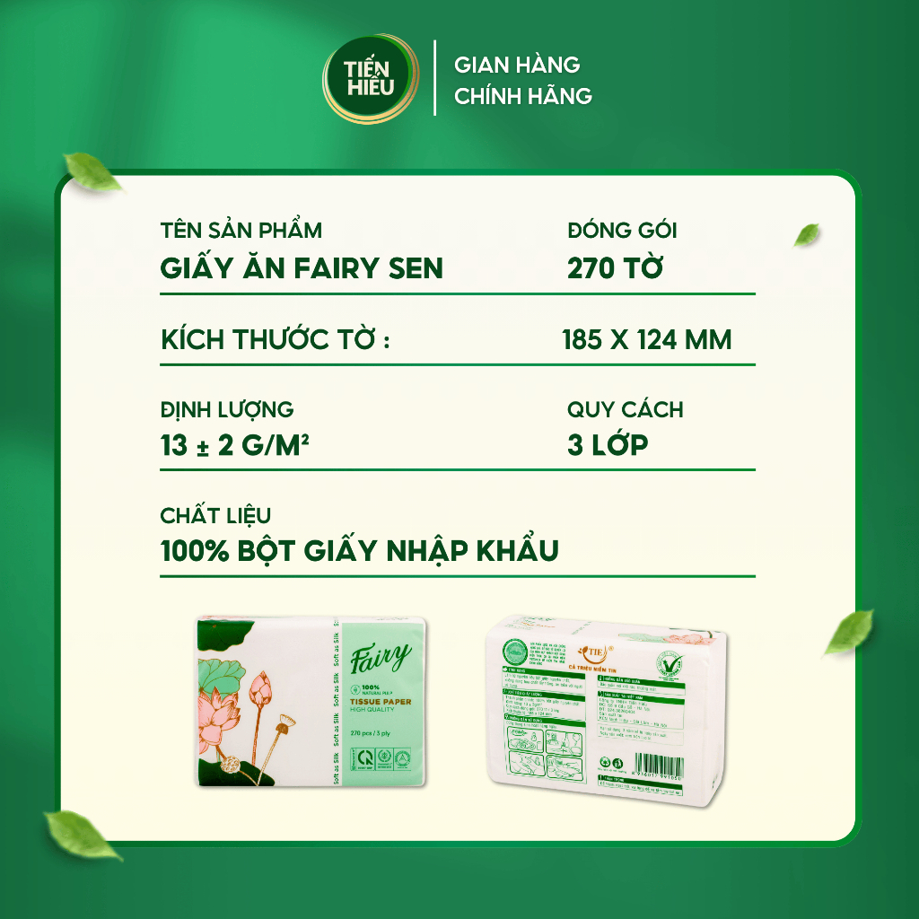 Ảnh Combo 30 Bịch Giấy Ăn Fairy Sen Chất Liệu 100% Gỗ Tự Nhiên An Toàn Thiết Kế 3 Lớp Bền Dai 270 Tờ 1