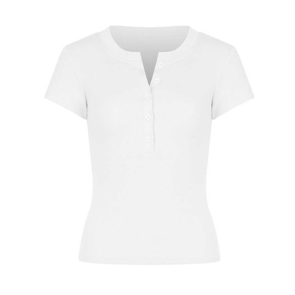 Áo Thun Ôm Body Nữ Phối Cúc Cotton Co Giãn – Áo Baby Tee Basic Dáng Ôm | ZynD Clothing -DC- M677