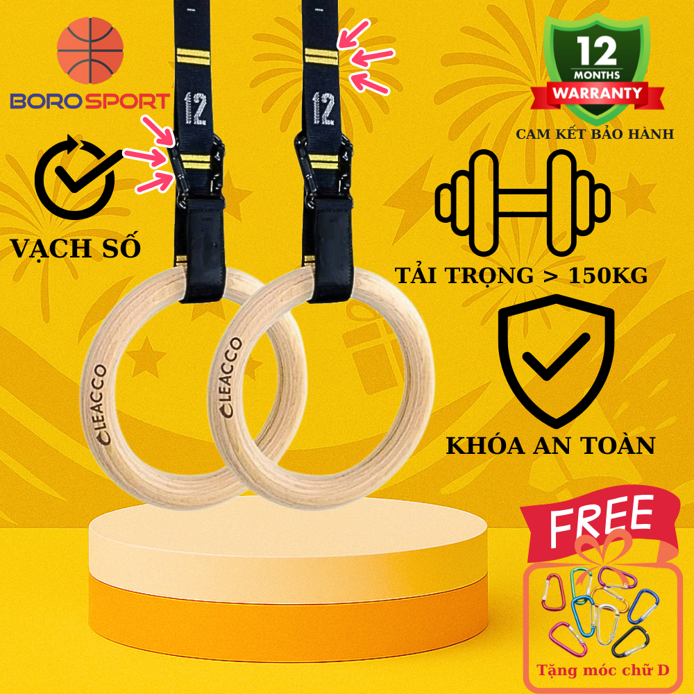 Ảnh Vòng Treo Xà Bảo Hành 12 Tháng Vòng Tập Gymnastic Rings Dây Có Vạch Đo Khóa Cài Chắc Chắn Cleacco VTX2 Boro Sport 1