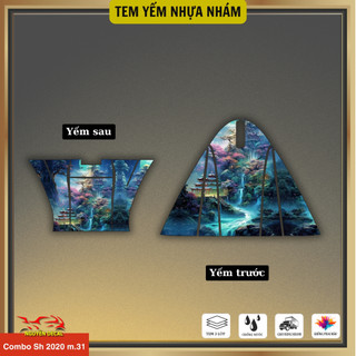 Combo trước sau tem dán yếm nhựa nhám xe Sh mode 2020-2025 mẫu phong cảnh Nhật cổ
