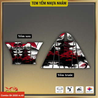 Combo trước sau tem dán yếm nhựa nhám xe Sh mode 2020-2025 mẫu phong cảnh Nhật cổ