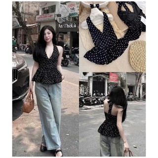 Áo yếm họa tiết chấm bi dáng bí hở lưng chun sau LAVIAN A54
