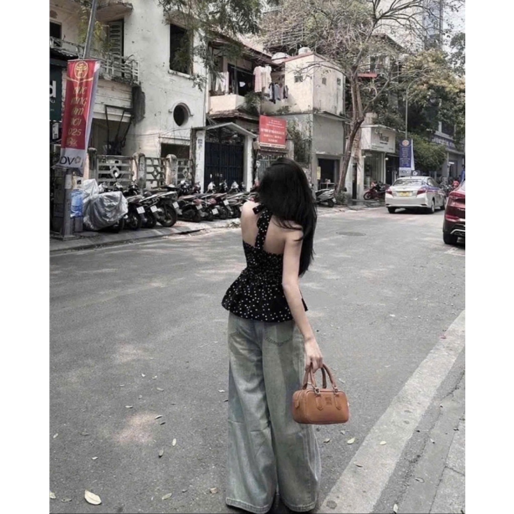 Áo yếm họa tiết chấm bi dáng bí hở lưng chun sau LALA  A54