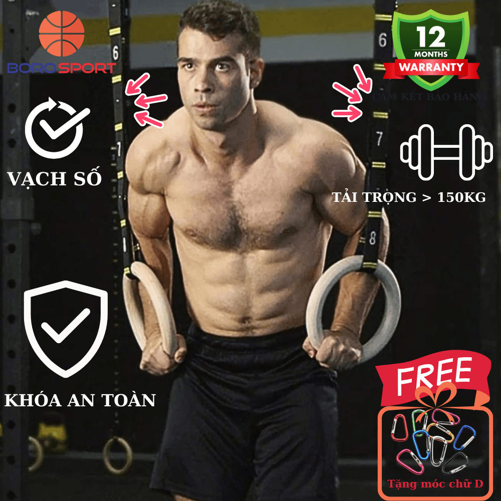 Ảnh Vòng Treo Tập Gym Cleacco – Gymnastic Rings Có Vạch Đo, Khóa Cài Chắc, Dụng Cụ Tập Thể Lực Tại Nhà ,bảo hành chính hãng 1