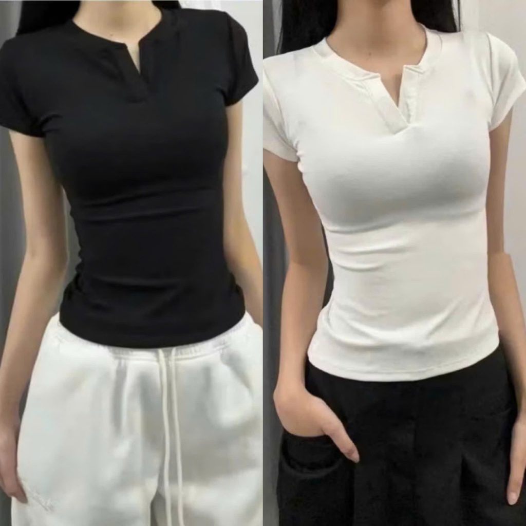 Áo thun ôm body cotton cổ V trụ tàu TAM A56