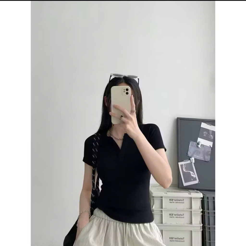 Áo thun ôm body cotton cổ V trụ tàu TAM A56