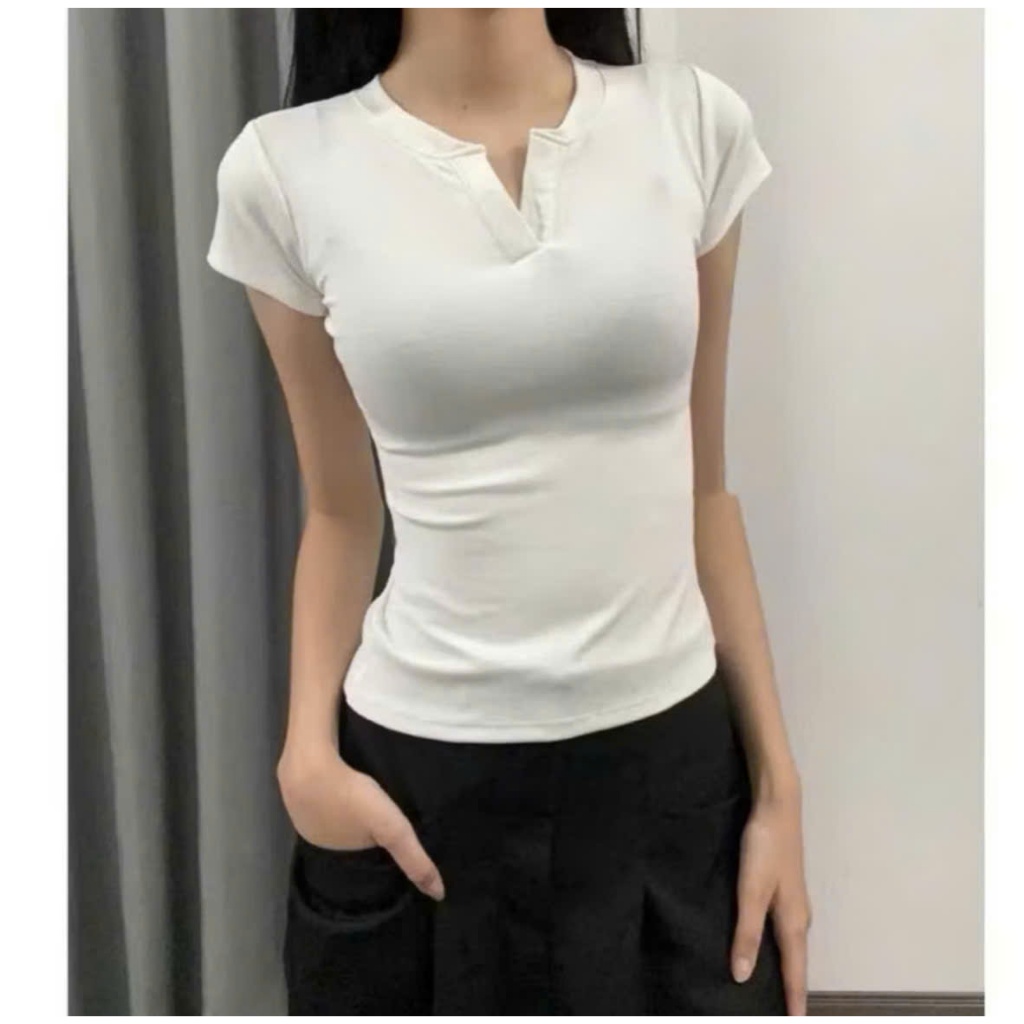 Áo thun ôm body cotton cổ V trụ tàu TAM A56
