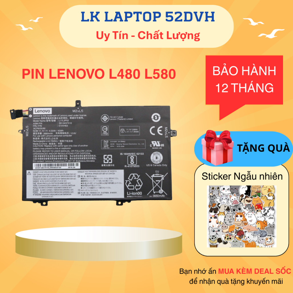 Pin laptop Lenovo ThinkPad L480 L580 New 100%