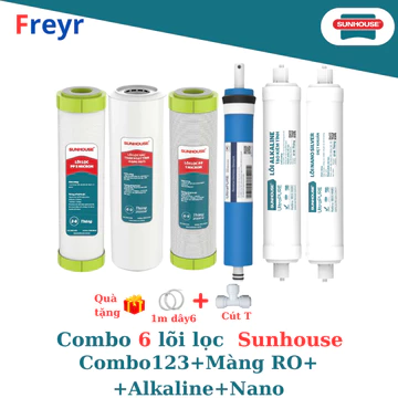 Combo 6 lõi lọc nước SUNHOUSE mới cắm nhanh chính hãng, gồm bộ thô , Màng RO và 2 lõi chức năng