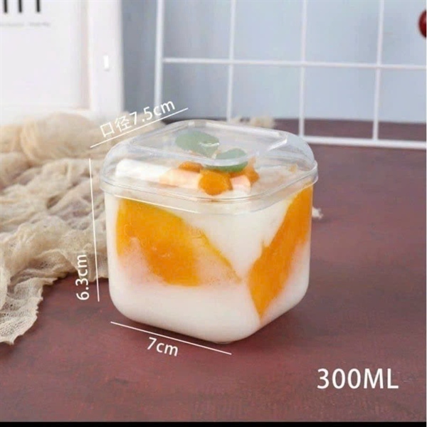 [10->50 cái] Cốc Mica Vuông Bầu 300ml kèm nắp GD2013 dùng đựng Bánh Kem, Mousse, Tiramisu, Panacotta