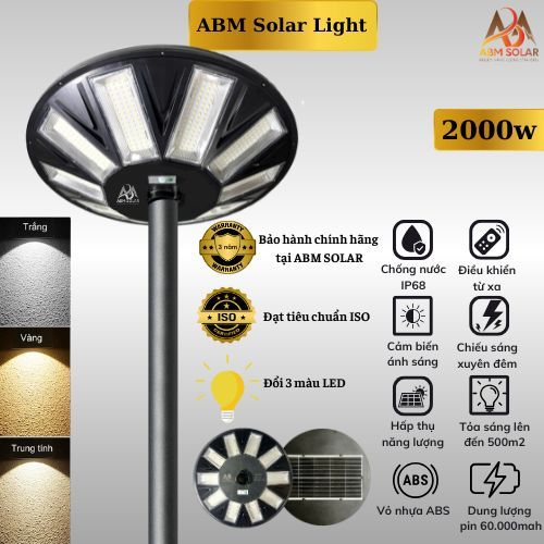 [2000W] Đèn Năng Lượng Mặt Trời Sân Vườn, Đĩa Bay UFO Lục Giác Siêu Sáng, Chống nước IP 68, Cảm Biến Chuyển Động - ABM