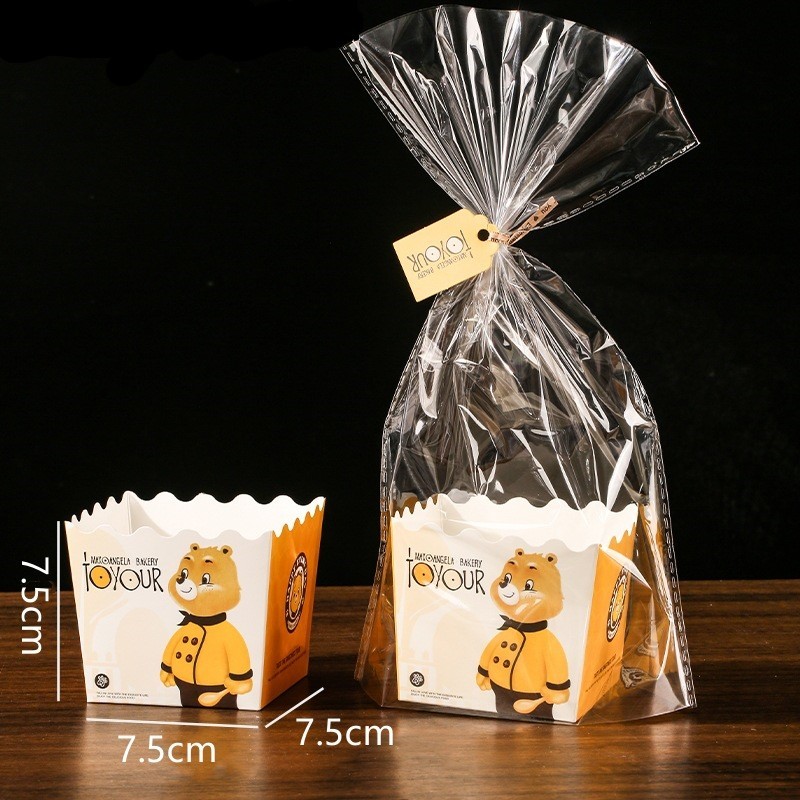 [10->50 set] Set Túi Gấu gồm Đế Giấy và Túi Bóng Kính đựng bánh cookie, bánh mì, quà tặng