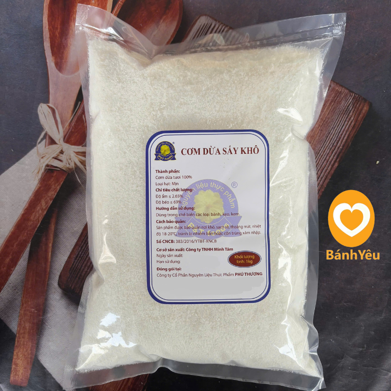 Cơm dừa sấy khô dạng mịn Phú Thương 500g/1kg dùng làm bánh