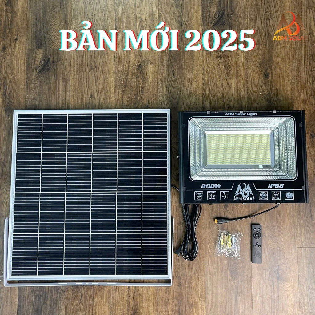 [500W] Đèn LED Năng Lượng Mặt Trời Nhôm Đúc Nguyên Khối , Có Báo % Pin, IP68 chống nước - ABM