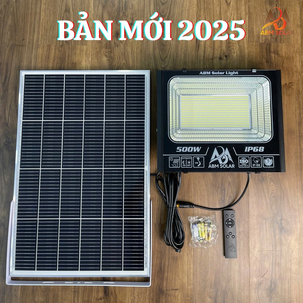 [500W] Đèn LED Năng Lượng Mặt Trời Nhôm Đúc Nguyên Khối , Có Báo % Pin, IP68 chống nước - ABM