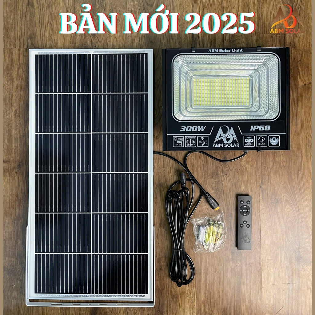 [500W] Đèn LED Năng Lượng Mặt Trời Nhôm Đúc Nguyên Khối , Có Báo % Pin, IP68 chống nước - ABM
