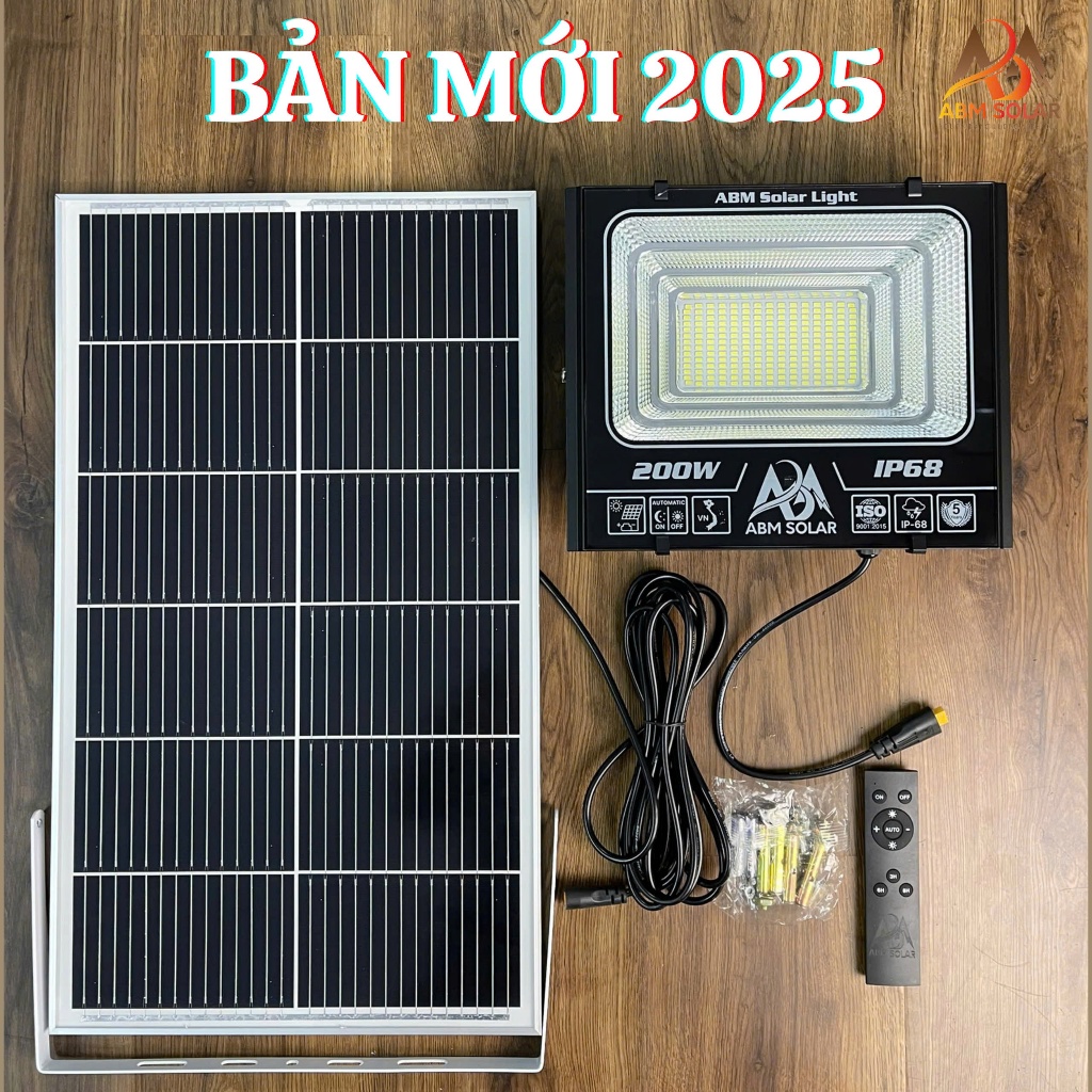 [500W] Đèn LED Năng Lượng Mặt Trời Nhôm Đúc Nguyên Khối , Có Báo % Pin, IP68 chống nước - ABM