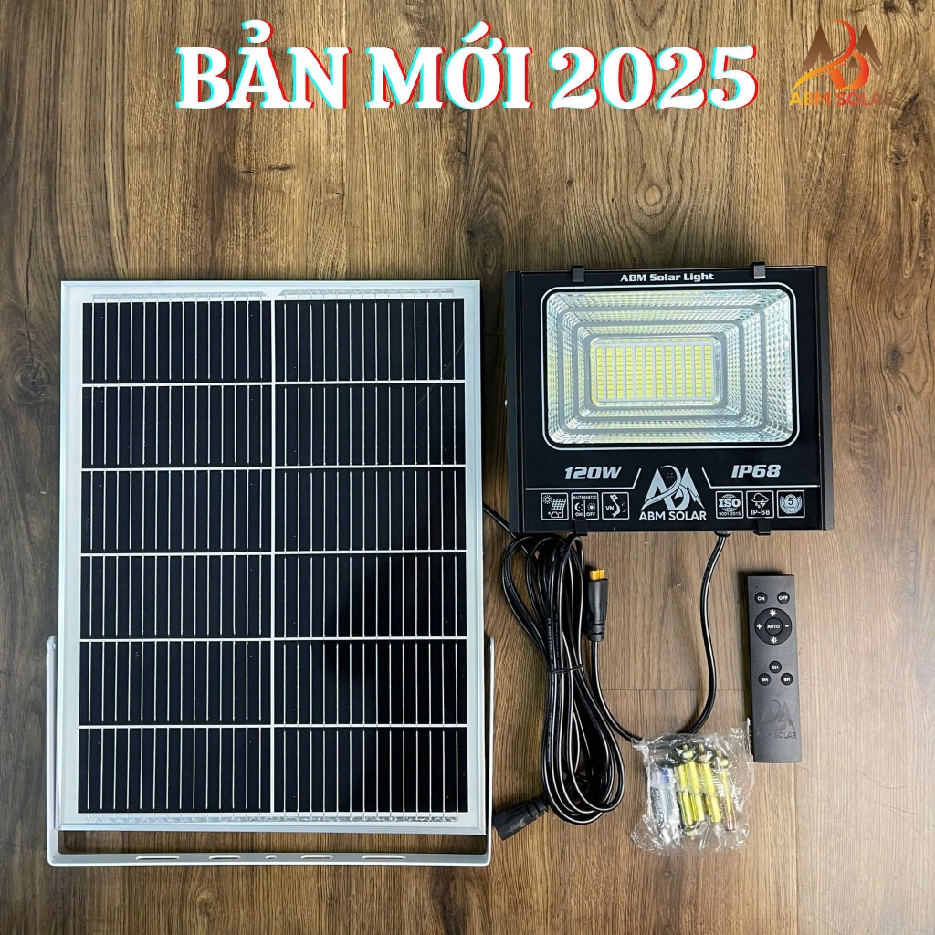 [500W] Đèn LED Năng Lượng Mặt Trời Nhôm Đúc Nguyên Khối , Có Báo % Pin, IP68 chống nước - ABM