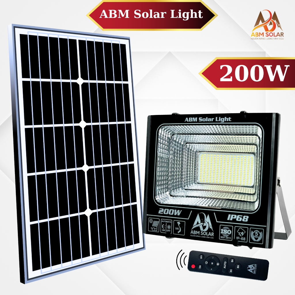 [300W] Đèn Năng Lượng Mặt Trời 300W ABMSOLAR,Tấm Pin Rời,Chống Nước IP68,Kính Cường Lực