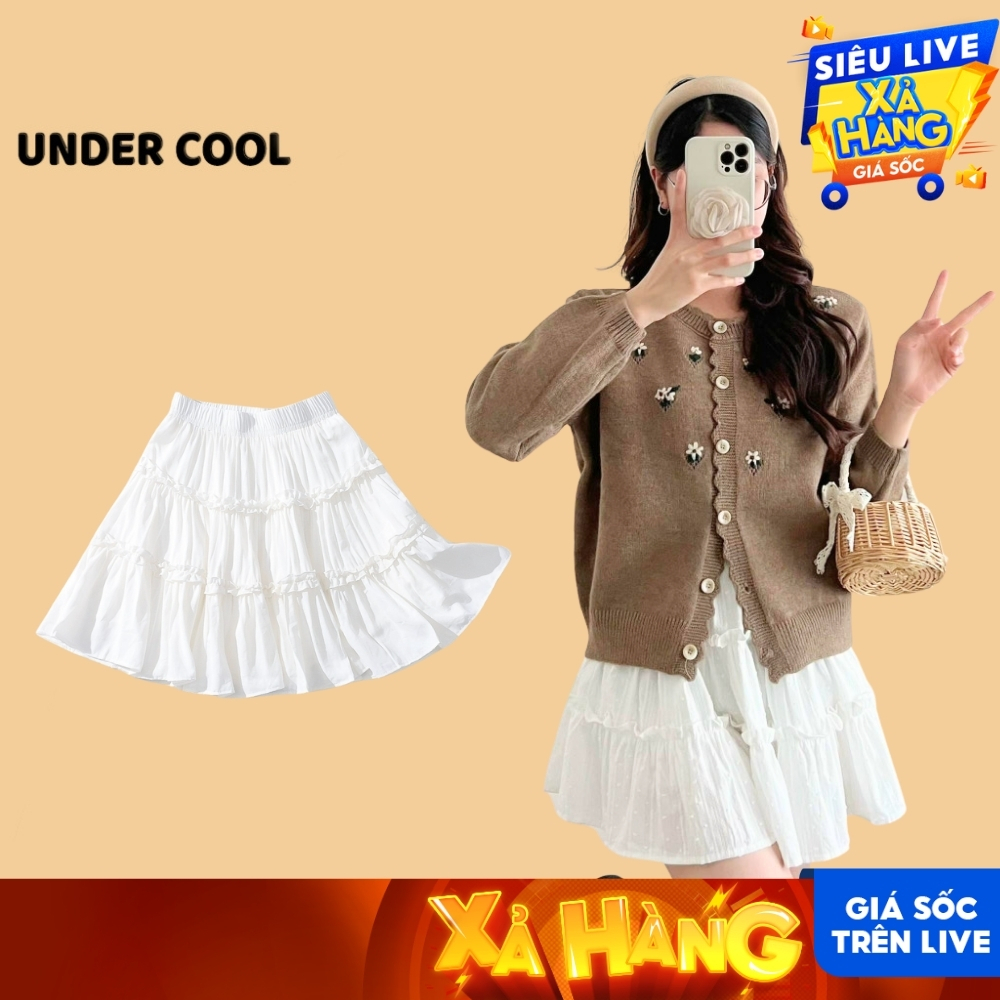 Chân Váy Ngắn Trắng 3 Tầng UNDERCOOL Chấm Bi Viền Bèo Có Lót Trong CV10