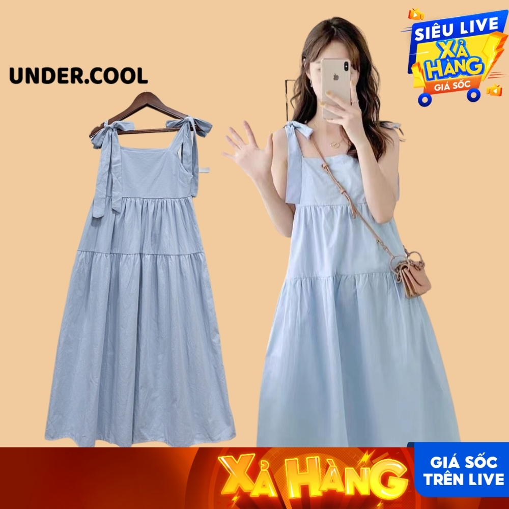 Đầm babydoll 2 dây buộc nơ UNDERCOOL ,váy maxi đi biển dáng rộng siêu xinh VL11
