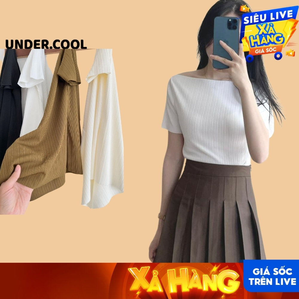 Áo phông trễ vai cổ thuyền tăm UNDERCOOL chất thun tăm thoáng mát, co dãn, dẽ phối đồ mùa hè ACT06
