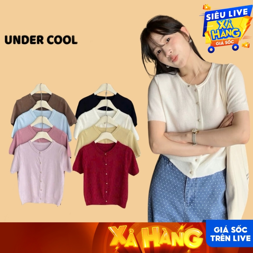 Áo len cộc tay nữ UNDERCOOL dáng basic có cúc chất len mềm mại thiết kế đơn giản mặc hàng ngày ACT44
