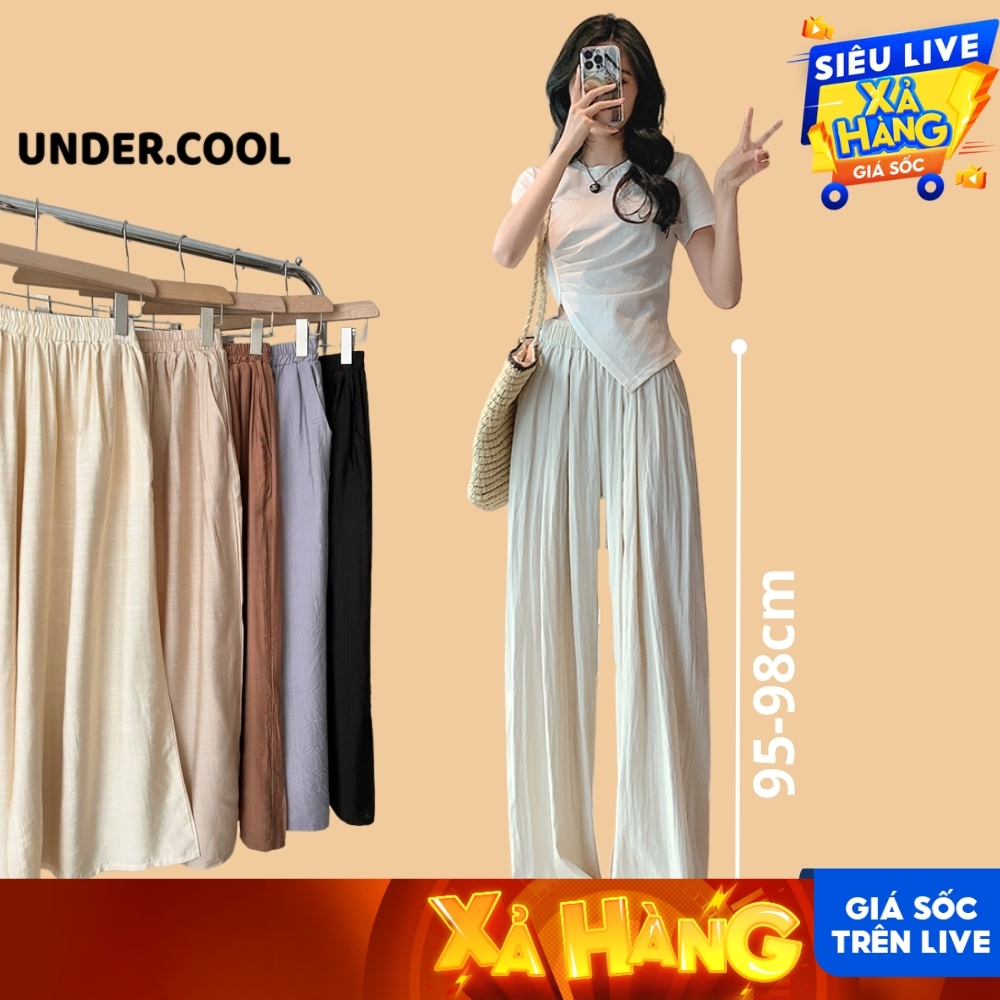 Quần đũi cạp chun ống rộng nhiều màu UNDERCOOL Culottes chất linen ống suông rộng QD17