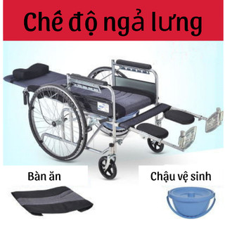 Xe lăn cho người già,xe lăn đa năng có bô,có thể ngả thành giường, có đệm kê đầu và gấp gọn