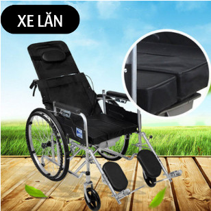 Xe lăn cho người già,xe lăn đa năng có bô,có thể ngả thành giường, có đệm kê đầu và gấp gọn