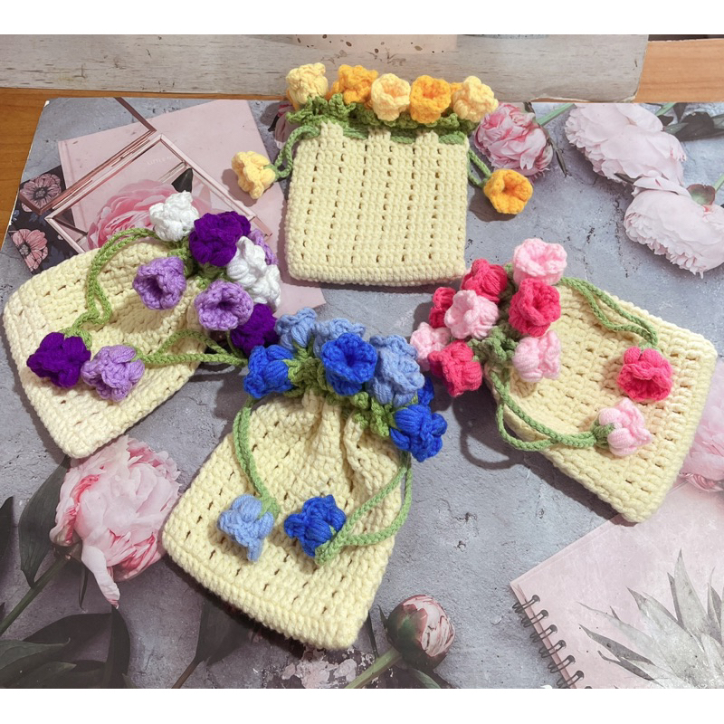 Túi rút Hoa Chuông bằng len ( kt16 cm x 13cm ) | Shopee Việt Nam