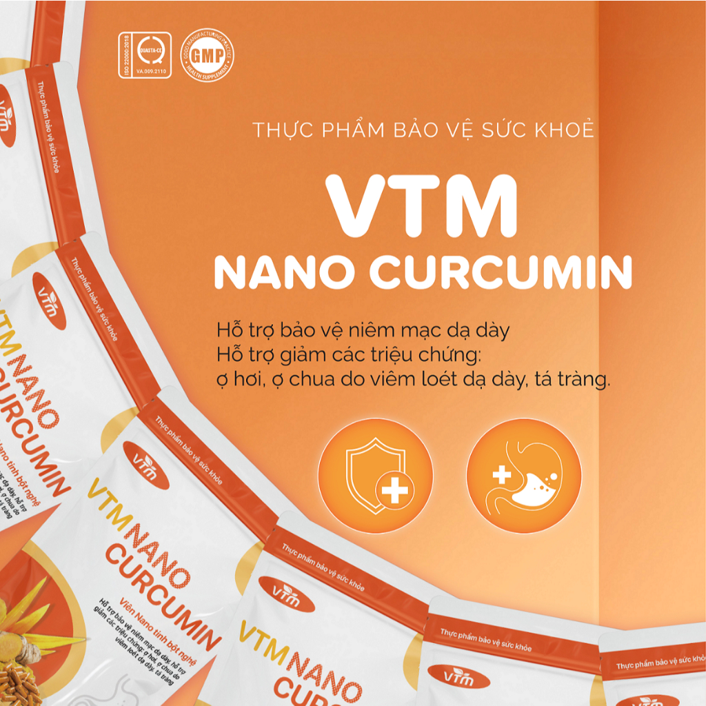 Ảnh Viên uống tinh bột nghệ VTM NANO CURCUMIN hỗ trợ vấn đề viêm loét dạ dày, hành tá tràng gói 60 viên 4