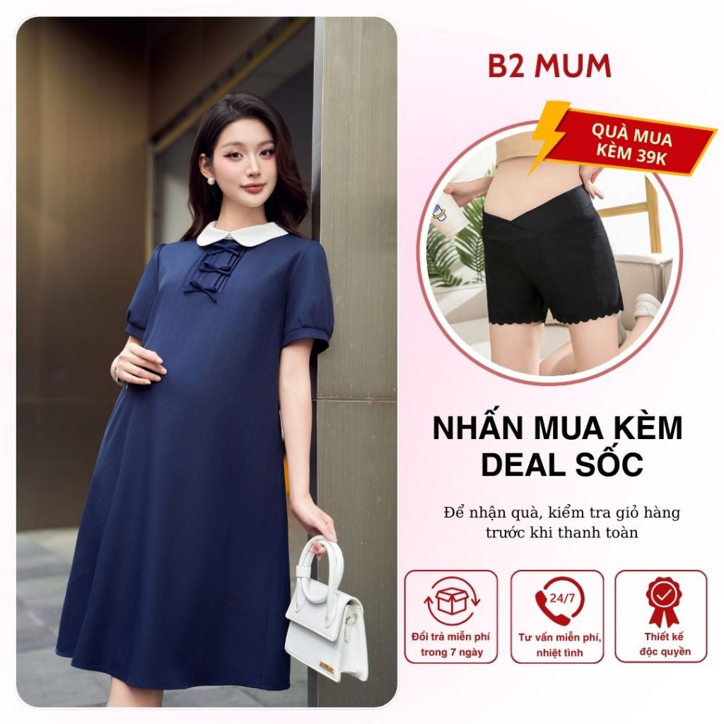 Váy bầu xuông chất chéo hàn mềm mại, thoải mái cho mẹ bầu V1274 thiết kế by B2 MUM