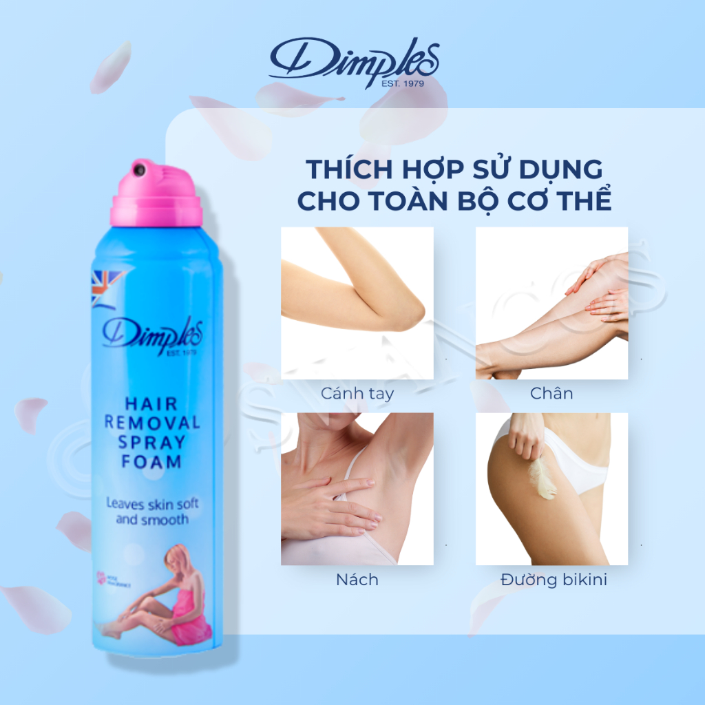 Xịt Tẩy Lông Châu Âu DIMPLES Dạng Bọt Hương Hoa Hồng Dành Cho Chân, Tay, Nách Không Gây Kích Ứng