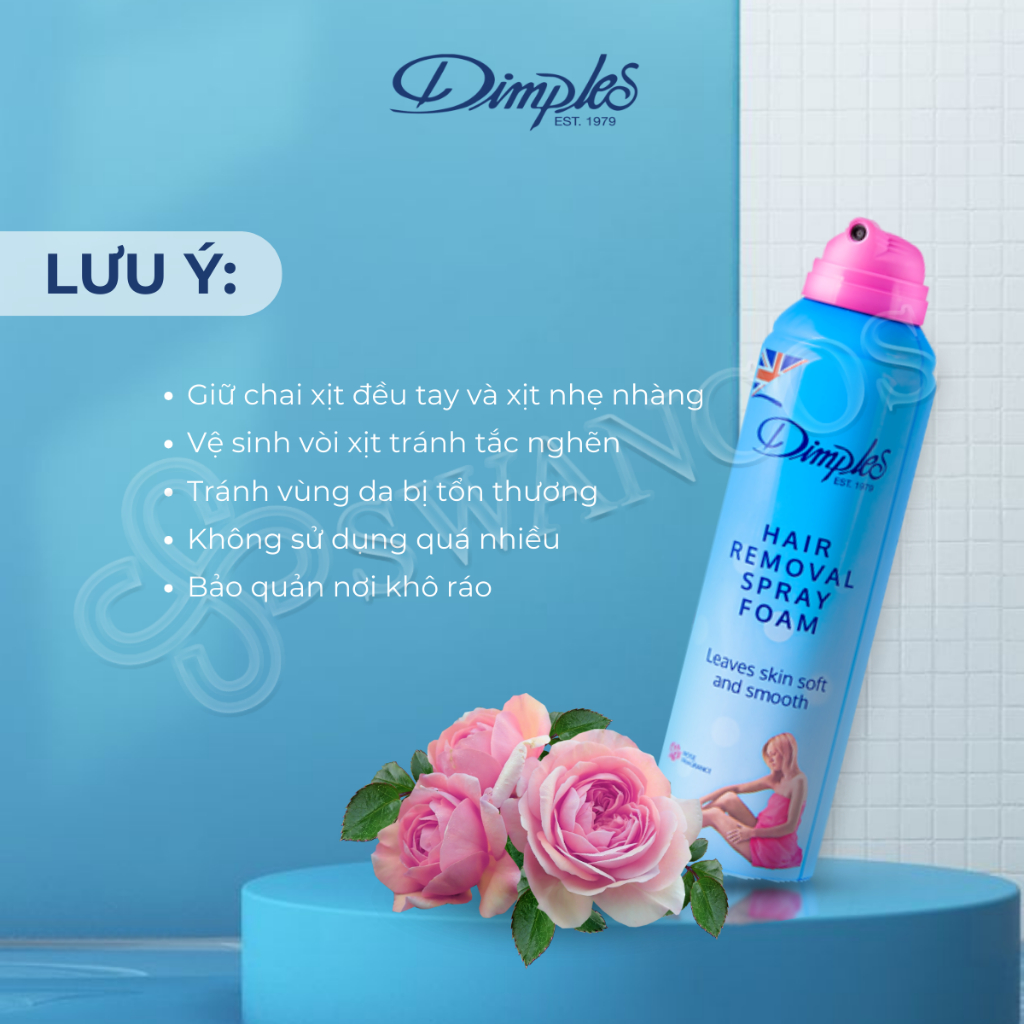 Xịt Tẩy Lông Châu Âu DIMPLES Dạng Bọt Hương Hoa Hồng Dành Cho Chân, Tay, Nách Không Gây Kích Ứng