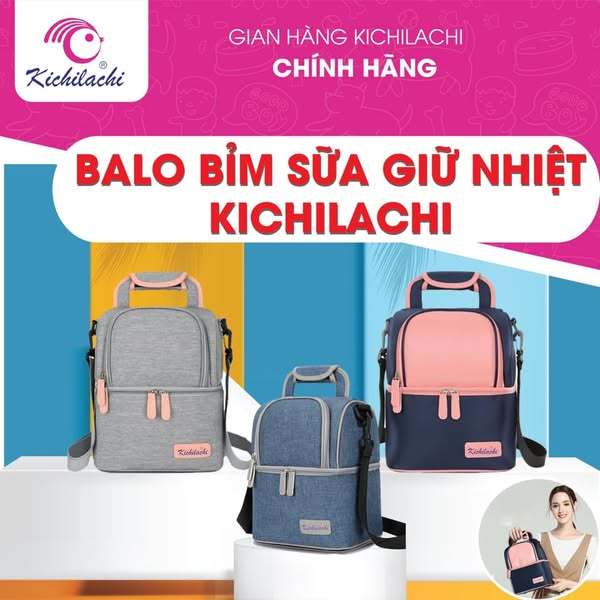 Balo bỉm sữa giữ nhiệt Kichilachi, túi bỉm sữa chống nước bảo quản sữa mẹ size nhỏ - M0038, chưa bao gồm đá khô