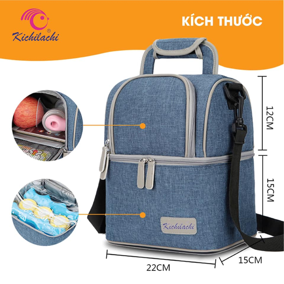 Balo bỉm sữa giữ nhiệt Kichilachi, túi bỉm sữa chống nước bảo quản sữa mẹ size nhỏ - M0038, chưa bao gồm đá khô