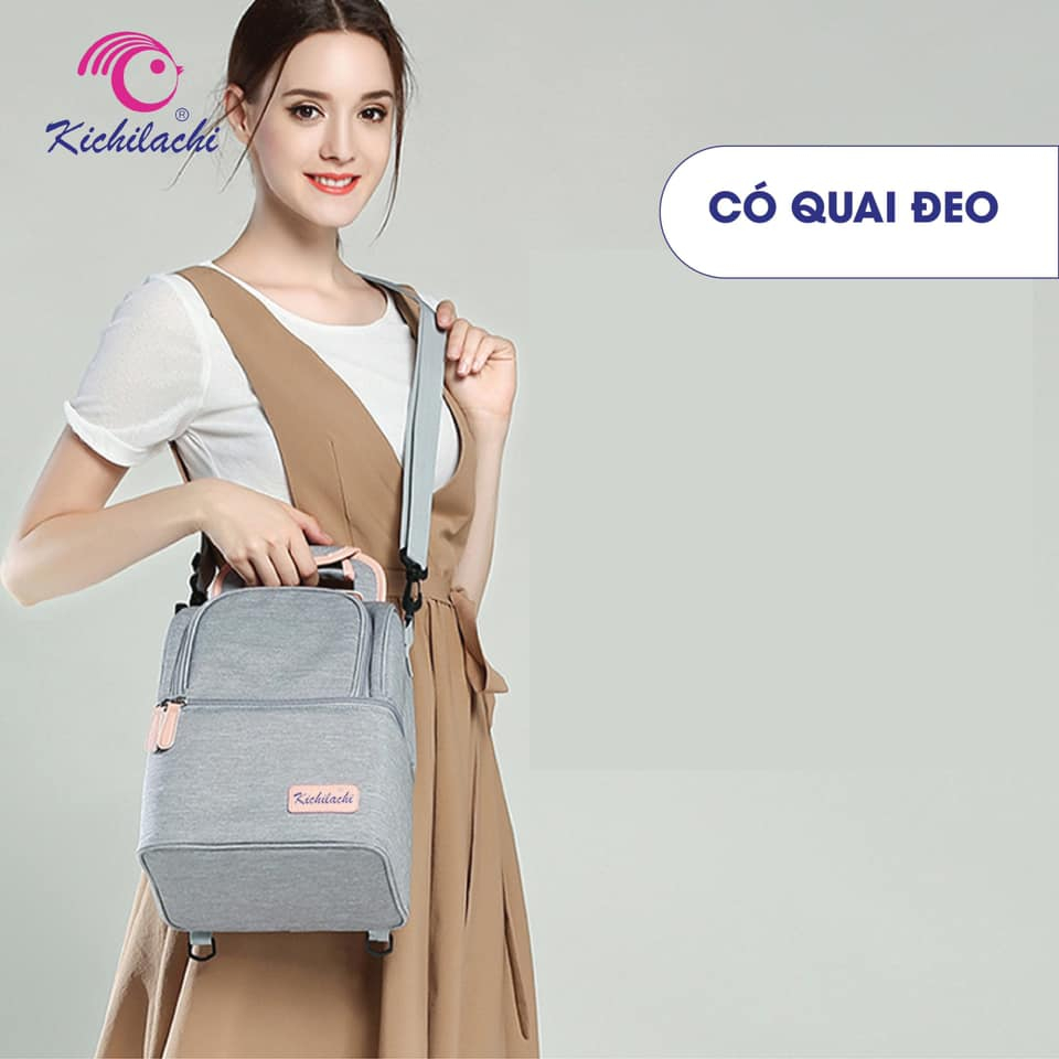 Balo bỉm sữa giữ nhiệt Kichilachi, túi bỉm sữa chống nước bảo quản sữa mẹ size nhỏ - M0038, chưa bao gồm đá khô