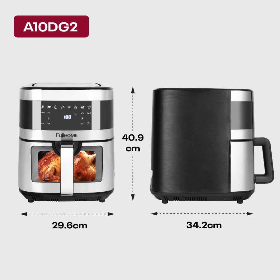 Nồi chiên không dầu cảm ứng 10L Nhập Khẩu FUJIHOME A10DG, Nồi chiên không khí chống dính tặng kèm gắp