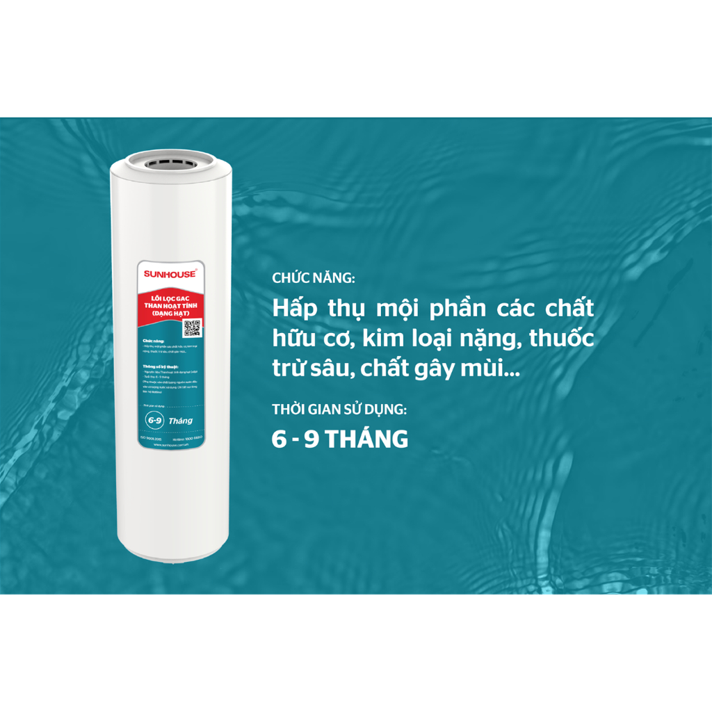 Lõi Lọc Thô Số 2 Sunhouse SHRLL2 OCB GAC Than Hoạt Tính Chính Hãng Dành Cho Máy Lọc RO 3 Cốc Lọc 10 Inch