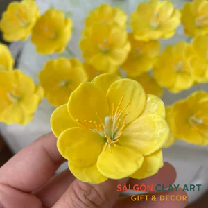 Combo đầu hoa mai vàng - hoa đào làm bằng đất sét