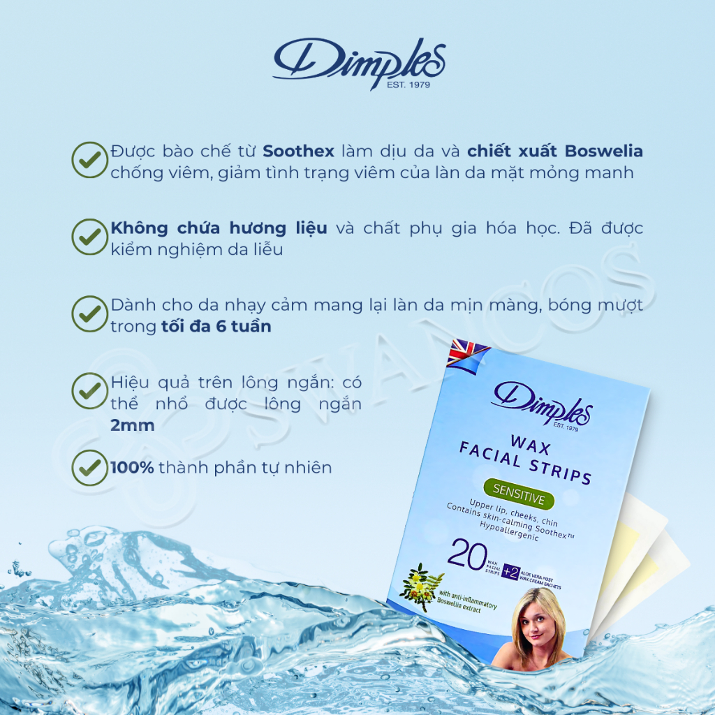 Miếng Wax Lông Mặt Châu Âu Dimples Facial Strips Cho Da Nhạy Cảm, Loại Bỏ Lông Nhanh, Tiện Lợi, Không Kích Ứng