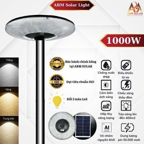 [1000W] Đèn Năng Lượng Mặt Trời Trang Trí Sân Vườn, Đĩa Bay UFO Tròn Siêu Sáng, Chống nước IP 68