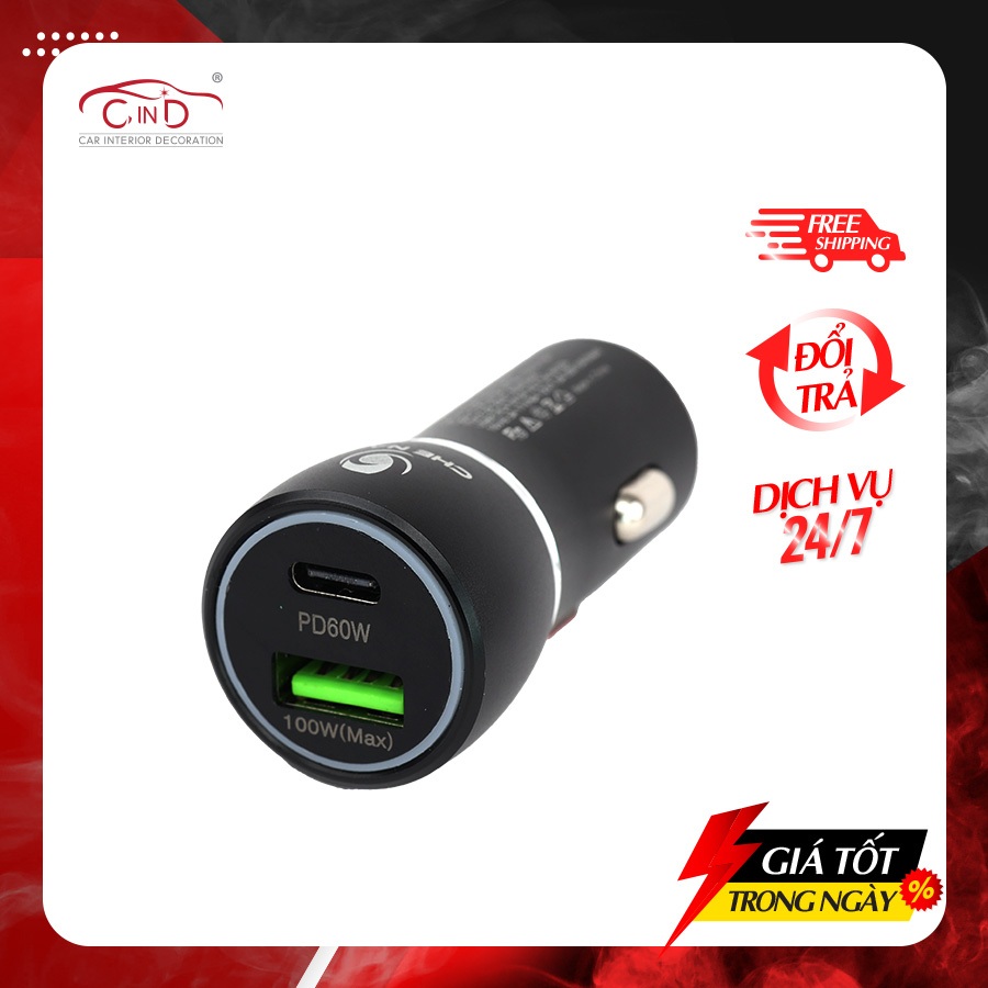 Tẩu Sạc Nhanh Trên Ô Tô 1 Cổng USB 100W 1 Cổng Type C PD60W 160W CIND CNY-Q1