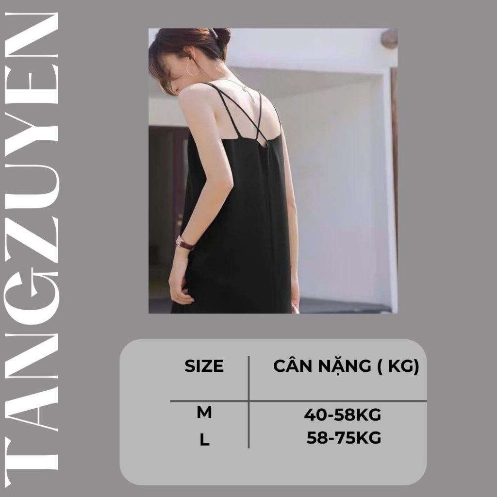 Váy 2 dây dáng dài đan dây lưng xinh xắn vàng đen đi biển du lịch Đầm nữ dáng rộng suông hè thu maxi cute T627G